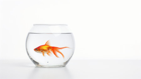 a goldfish swims gracefully in a bowl, placed on a clean white background. captured with the artistic touch of the tokina opera 50mm f14 ff lens, this image embodies the concept of political minimalism. the silver and gold hues add a touch of elegance, while the linear perspective creates a visually striking composition. this photo is available under the creative commons attribution license and canの素材