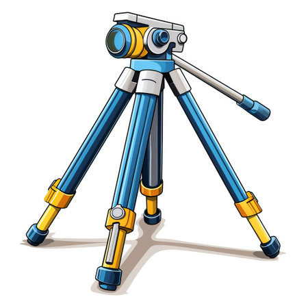 a photograph of an f4d vector with a blue tripod, captured in a colored cartoon style. the portraitures are photographically detailed, showcasing light bronze and yellow tones. the image was taken using an olympus mzuiko digital ed 12-40mm f2.8 pro lens, resulting in accurate topography. the composition exhibits elements of the de stijl movement, characterized by linear design. ai generatedの素材