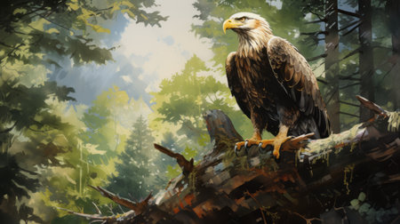 a life-like avian illustration painted on a log in the forest. this stunning digital illustration, created in the style of patrick brown, captures the beauty of nature with incredible detail. the use of cryengine technology brings the image to life, resembling a national geographic photo. this uhd image showcases the talent of charles e burchfield in creating realistic and captivating artwork. ai generatedの素材