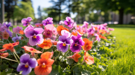a vibrant flower garden filled with a variety of flowers in shades of light orange and violet. this stunning uhd image captures the beauty of the garden, taken with a nikon d850. the scene exudes a mingei aesthetic, reminiscent of street scenes with vibrant colors, also captured using a pentax k1000 and pentax 645n. ai generatedの素材