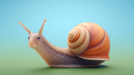 a zoonigraphic art snail, created in the style of david nordahl, is beautifully rendered in cinema4d. the snail showcases smooth curves and realistic animal portraits, enhanced by a lensbaby effect. the artwork features a captivating blend of light orange and light magenta tones, resulting in a stunning and realistic rendering. ai generatedの素材