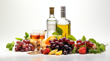 grapes and wine are beautifully captured in this photo, showcasing a mix of white and orange hues. the image, taken with the provia film, exhibits the unique styles of john walker, sanriocore, velvia, and dmitry spiros. it perfectly embodies the essence of absinthe culture. ai generatedの素材