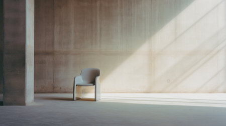 a toyo ito-inspired chair, in a light gray and light beige color scheme, is placed in a dark room. the photograph, captured using ektachrome film, showcases a neo-concrete aesthetic. sunrays gently illuminate the chair, creating a soft mist-like effect reminiscent of richard meier's architectural style. ai generatedの素材