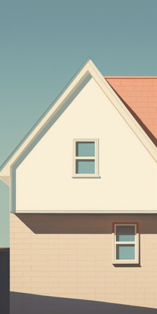 a realistic architectural design for the front of a modern home is depicted in this 3d illustration. inspired by the style of chris ware, the artwork showcases angular shapes and a muted colorscape reminiscent of 19th-century american art. the energy-filled illustrations capture the mastery of the artist's technique, creating a visually striking composition. ai generatedの素材