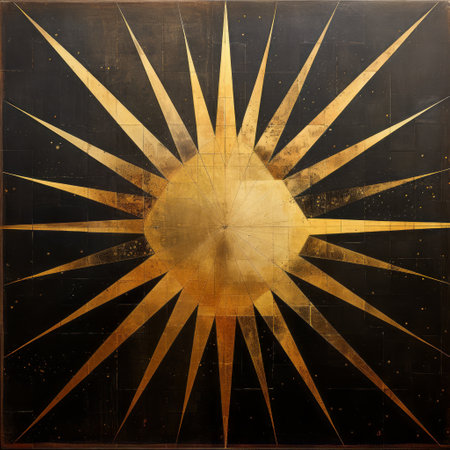 jill gilbey's "gold and black sun" is a captivating artwork from 1960, inspired by the 19th-century american art style. with its rich and painterly surfaces, the piece showcases esoteric iconography on large canvases. the use of a lightbox adds an intriguing touch, while the incorporation of distressed materials evokes a sense of late 19th-century aesthetics. ai generatedの素材