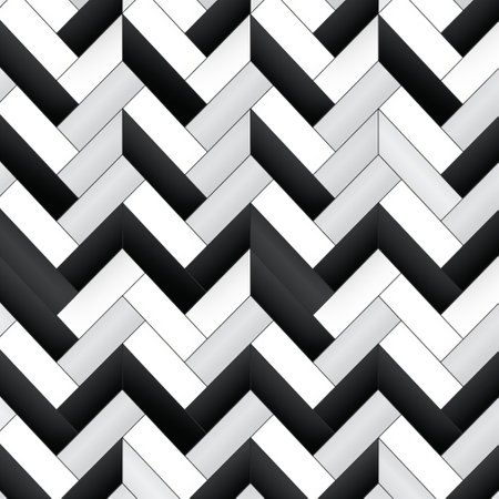 a black and white sheesham pattern wall tile seamless background featuring zigzags, reminiscent of three-dimensional puzzles. this design draws inspiration from artists such as kay sage and richard deacon, incorporating bold color blocks and elements of vienna secession. the low resolution adds a touch of abstract minimalism, perfect for any appreciator of modern art. ai generatedの素材
