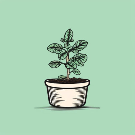 a small plant in a pot is depicted in this vector illustration, designed in the style of shepard fairey. the hand-drawn animation captures the essence of martin creed's artistic approach. the light green color of the plant stands out against contrasting backgrounds, creating a visually striking image. this high-quality photo showcases the accurate and detailed representation of the plant. ai generatedの素材
