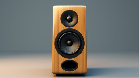 the speaker in the photo is a light brown speaker model, rendered in cinema4d. the photo was taken with a nikon d750 camera, showcasing panel composition mastery. the speaker embodies the style of avocadopunk, with elements of organic minimalism and a natural aesthetic. ai generatedの素材