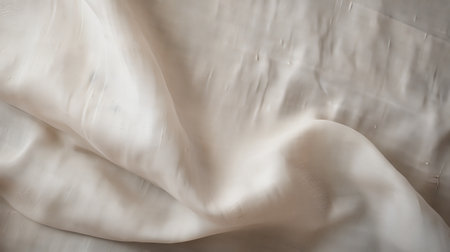 smooth silk fabric in the style of nell dorr is showcased from a top view. this matte photo captures the organic contours of the fabric, reminiscent of the gutai group's raw and unpolished aesthetic. crafted from natural materials, this eco-friendly piece exemplifies exquisite craftsmanship. ai generatedの素材