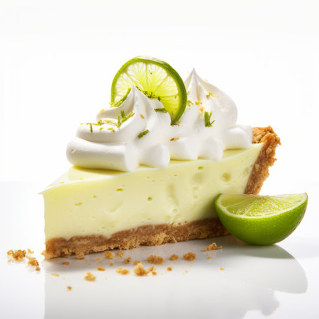 a slice of creamy and light blue pie, beautifully captured in a backlit photography style. the pie showcases clean-lined, hard-edged lines and intense detailing. this visually stunning image embodies the essence of light green, carnivalcore, and duckcore aesthetics. ai generatedの素材
