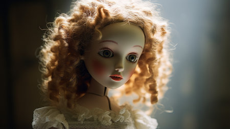 an ultra-realistic doll with insanely detailed and intricate features is captured in a dynamic pose. shot on a 25mm lens with a depth of field and tilt blur effect, the photograph showcases the doll's elegance and hyper maximalist design. the lighting, ranging from half rear lighting to dramatic backlighting, adds to the overall dramatic effect. with its ultra-detailed and intricate details, this photograph is aの素材