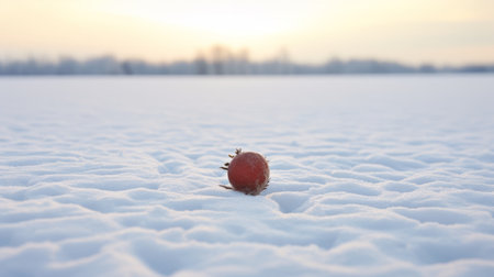 a single red onion stands alone in a snow-covered field, showcasing elements of applecore, color field minimalism, golden light, found-object-centric, cranberrycore, forced perspective, and hieronymus bosch. ai generatedの素材