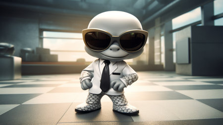 a snake dressed in a black and white suit, complete with a tie, sunglasses, and polished shoes, exuding the aura of an epic ceo boss. this photorealistic image captures the snake in a walking position, showcasing its cute-meets-boss style. with a depth of field, cinematic lighting, and ultra hd resolution, this 32k photo is truly captivating. ai generatedの素材