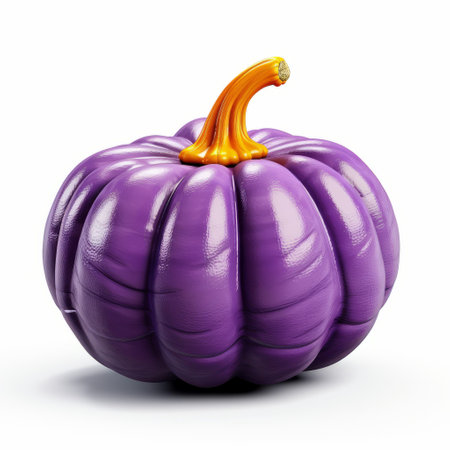 a 3d model of a realistic purple pumpkin with a black ring, rendered in the style of fernando botero and digitally enhanced. this contemporary candy-coated creation showcases strong use of color, reminiscent of spray-painted artwork. patricia piccinini's influence can be seen in the intricate details of this visually captivating piece. ai generatedの素材