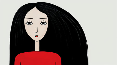 an illustration by a girl with beautiful red hair, showcasing the style of black paintings and japanese minimalism. with blink-and-you-miss-it detail, this digitally enhanced artwork captures a somber mood. the detailed illustrations reflect influences from 1970 to the present, creating a captivating visual experience. ai generatedの素材