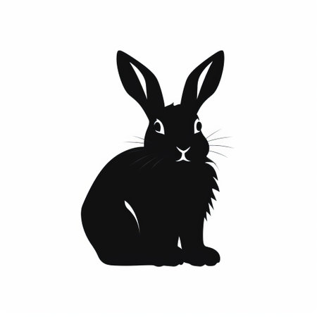 a black silhouette of a rabbit stands out against a white background in this graphic design-inspired illustration. the image captures the aesthetics of the farm security administration and whistlerian art styles, with a matte finish that enhances the bold character designs. this high-quality photo showcases a unique graphic illustration of a rabbit. ai generatedの素材
