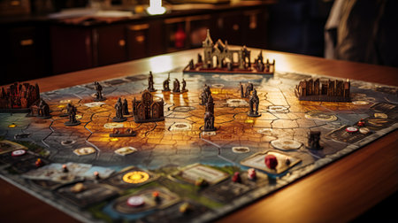 an ultra-realistic and insanely detailed board game is showcased in this photograph. the intricate details of the game are captured beautifully, with a dynamic pose and elegant lighting. shot on a 25mm lens with a depth of field and tilt blur effect, the photo highlights the game's ultra-detailed and intricate features. the use of various lighting techniques, such as half rear lighting and backlight, addsの素材