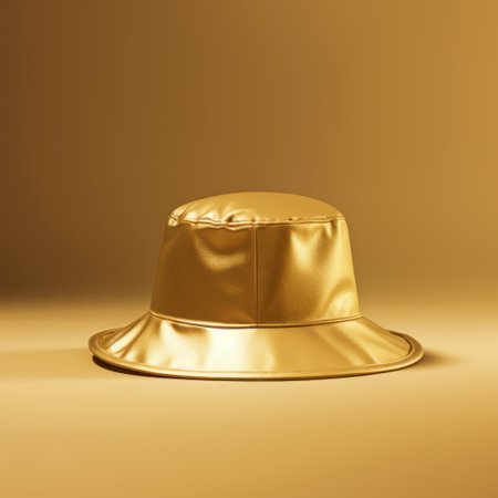 luxury metallic gold hat in 3d rendering, featuring a captivating play of light and shade. the hat exudes a sense of opulence and sophistication, reminiscent of the works of norman rockwell and olafur eliasson. set against a matte background, the hat's soft tonal range adds depth and allure. a masterpiece that combines elements of art and fashion, evoking the style of maurizio cattelan. ai generatedの素材