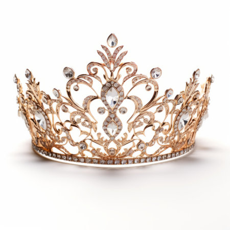 a stunning 3d rendered illustration of a princess crown in rose gold. this portrait captures the essence of grace and elegance with its graceful curves and high-key lighting. the crown's mismatched patterns add a touch of uniqueness, while the unpolished authenticity pays homage to the american barbizon school. a true princesscore masterpiece and a well-deserved contest winner. ai generatedの素材