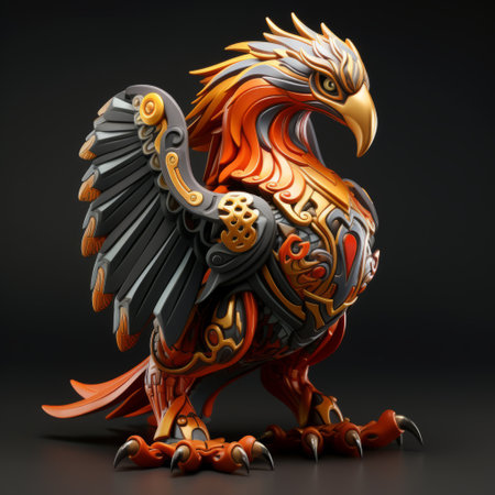 eagle brand mythical creature figurine featuring a cute and stylish horse-like character design. this versatile piece can be used as a keychain or figurine. the orange and black color scheme adds a vibrant touch. with dynamic poses and expressions, it exudes strong movement. equipped with street dance elements like headphones and hats, it's a trendy collectible with great spreadability. ai generatedの素材