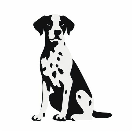 a minimalistic vector icon of a dalmatian puppy sitting in a side view pose. this flat icon features a solid black fill, with no background, and is isolated on a white background. the icon is designed in a simple and clean style, perfect for various design projects. ai generatedの素材