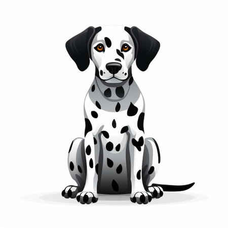 a minimalistic vector icon of a dalmatian sitting in a side view pose. this flat icon features a solid black fill, with no background, and is isolated on a white background. the icon showcases the full size of the puppy, capturing its sitting position in a simple and sleek design. ai generatedの素材