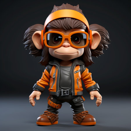 the maverick brand movie figurine features a cute and stylish monkey-like character design. with its orange and black color scheme, this versatile figurine can be used as a keychain or displayed as a collectible. the dynamic poses and expressions, along with street dance elements like headphones and hats, add a touch of movement and style to this adorable design. ai generatedの素材