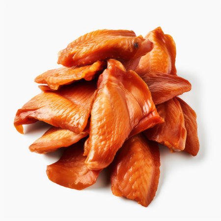 the photo showcases the texture and vibrant red skin of a turkey, symbolizing a delicious and nutritious addition to a budget-friendly healthy diet. whether it's prepared by roasting, baking, or frying, this versatile protein source can be enjoyed in various forms. the white background enhances the artistic composition, reminiscent of the style of artists like dao trong le and andre de dienes. the image capturesの素材