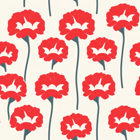 a vibrant pop art-inspired illustration featuring a red and beige floral background. this artwork showcases elements of repetition and accumulation, reminiscent of art nouveau-inspired illustrations. the design also incorporates minimalist textiles and cartoonish simplicity, drawing inspiration from ottoman art and featuring flowing silhouettes. ai generatedの素材