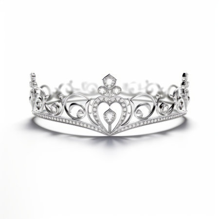 an elegantly designed silver crown with a diamond, featuring photorealistic renderings inspired by the artistic styles of eiichiro oda and mike campau. this crown exudes romantic emotivity with its graceful curves, making it a perfect accessory for those who embrace the queencore aesthetic. experience the intricate details of this crown in stunning 8k resolution. ai generatedの素材