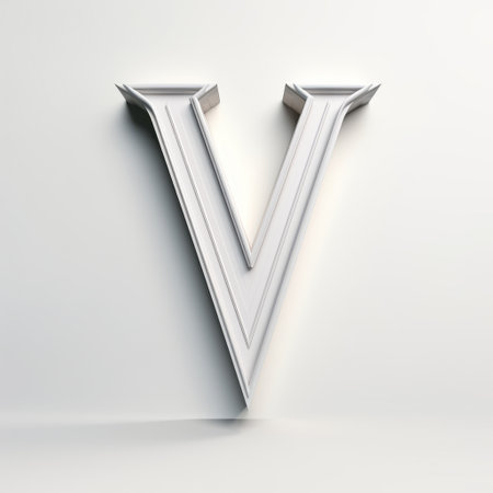3d representation of the letter v in white on a white background, showcasing vray tracing and a metallic texture. this innovative page design from 5001000 ce features sharp attention to detail, subtle shading, and neoclassical symmetry. ai generatedの素材