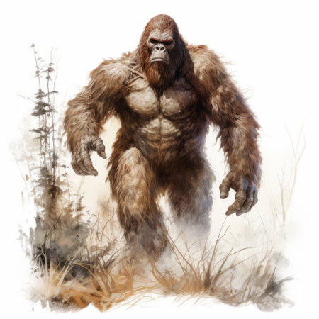 the gorilla wallpaper features a stunning fantasy illustration style, showcasing a white and brown gorilla in realistic watercolor paintings. this hd wallpaper is perfect for fans of bigfoot and 2d game art. the isolated figures and comic book-influenced design add a unique touch to this captivating wallpaper, capturing a sense of suburban ennui. ai generatedの素材