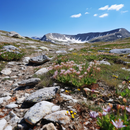 rocks on mountain top featuring light magenta and light azure hues. the image showcases intricate flower and nature motifs, captured with the voigtlander heliar 15mm f45 lens. the color palette includes light gray and light amber tones, creating a prairiecore aesthetic. this 32k uhd photograph immerses viewers in stunning spatial environments. ai generatedの素材