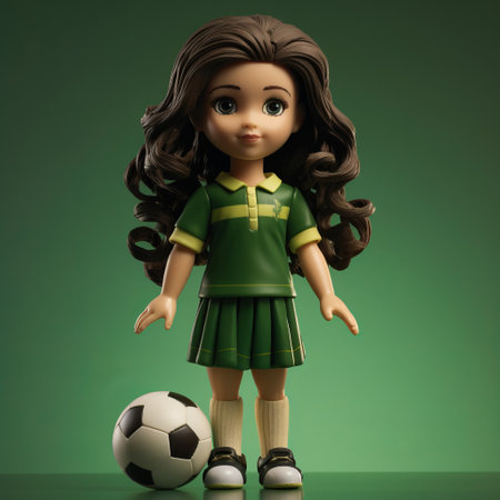 dolls toys from the saturday cartoons featuring a football player, oja rb fr f. this uhd image captures the playful character design in the style of mary jane ansell, with a color palette of dark gold and green. created using zbrush and photographed with a minolta hi-matic 7sii. jeremiah ketner's artistic influence is evident in this vibrant and whimsical composition. ai generatedの素材