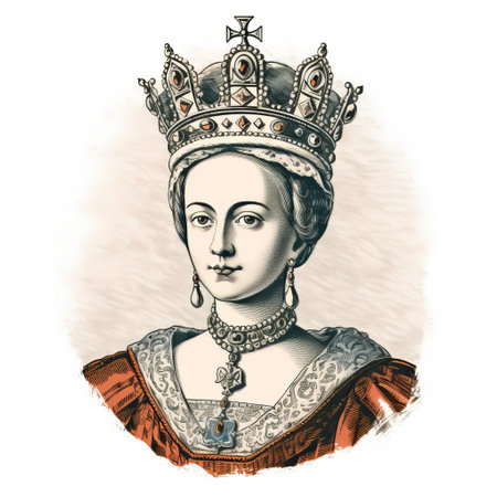 empress of england, anne henri morgue, is depicted in this graphic illustration. the image has been digitally enhanced, showcasing intricate crosshatching techniques. inspired by the northern and southern dynasties, the artwork by wiesaw wakuski features a mesmerizing quadratura effect. the use of crystals adds a touch of elegance to this captivating portrayal. ai generatedの素材