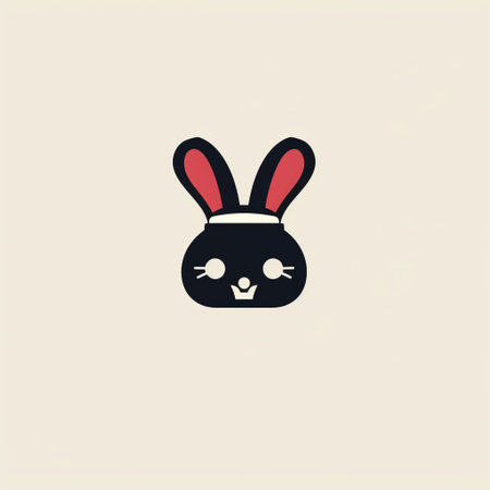 a vector bunny logo featuring pink ears and a red nose is showcased on a white background. the design is influenced by dark black and beige tones, japanese minimalism, and folk-inspired illustrations. it incorporates subtle tonal values reminiscent of children's book illustrations and webcam photography. the logo stands out against a black background. ai generatedの素材