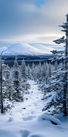 a mesmerizing photo of a forest in iceland, captured along the boknafjord road leading to the majestic dhaulagiri. the image showcases the beauty of nature with a snowy plateau mountain, while animated gifs add a unique touch. shot with the tamron 18-400mm f/3.5-6.3 di ii vc hld and 24mm f/2.8 di iii osd m1:2 lenses, the composition features minimalist typography reminiscent of the grand budapestの素材