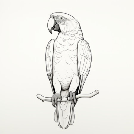 a realistic parrot depicted in a one-line drawing style. the figure outline is created using a single continuous line, resulting in a simple and minimalistic black line drawing on a clean white background. ai generatedの素材