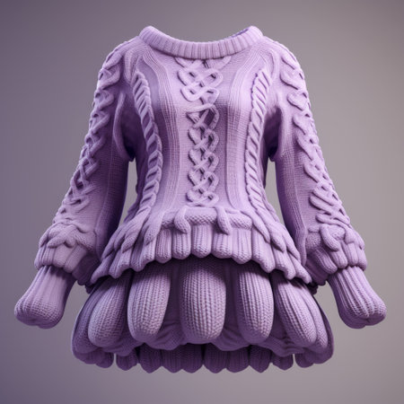 a knit sweater model featuring a circular pattern, created in the whimsical rococo style of zbrush. this realistic and detailed rendering showcases a light purple hue, reminiscent of qian xuan's artwork. the design incorporates the figura serpentinata concept and toy-like proportions, adding a playful touch to the overall aesthetic. ai generatedの素材