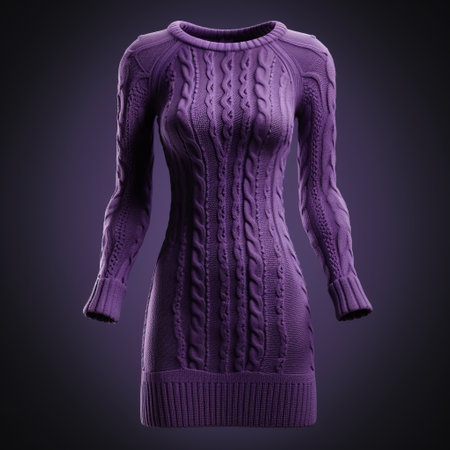 a female sweater dress v9 rendered 3d model, showcasing a stylish purple design. created using cinema4d, this monochromatic harmony piece is a high-definition image with multi-layered compositions. the tonal approach and intricately sculpted details make this dress a standout choice. ai generatedの素材