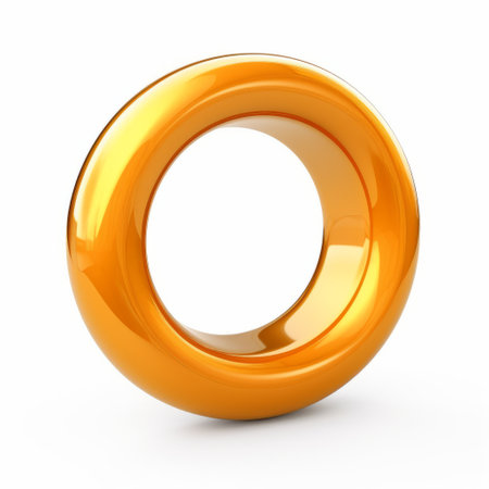 an orange ring, inspired by the style of oliver wetter, stands out against a clean white background. with its shiny and glossy appearance, the rounded form of the ring adds a touch of elegance. this creative commons attribution image showcases a light white and gold color scheme, reminiscent of duckcore aesthetics. ai generatedの素材