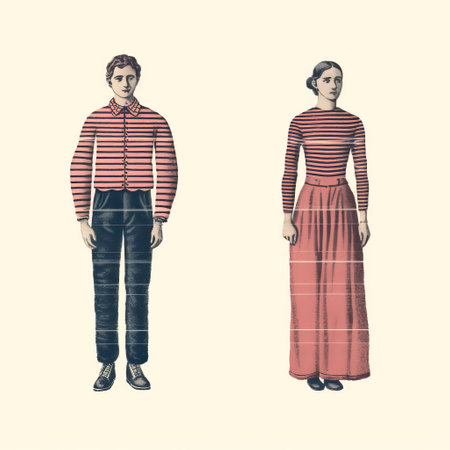 two men and women, standing side by side, in a vintage striped composition reminiscent of 19th-century aesthetics. this editorial illustration showcases realistic renderings of the human form, with red threads adding a touch of intrigue. the calotype technique used in this photo enhances its vintage charm. ai generatedの素材
