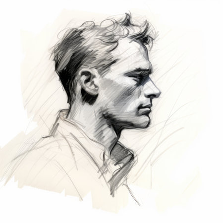 johnny dreyfus presents a captivating sketch drawing of johnny depp's profile, showcasing the artist's mastery of digital art techniques. the piece features dappled brushwork and a plein air style, resulting in a simplified and stylized portrait reminiscent of rubens. dreyfus skillfully employs varied brushwork techniques, creating a visually stunning artwork that captures the essence of depp's persona. shot with a leica m10, this piece isの素材