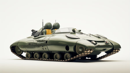 a hovercraft design by pieter hugo is showcased on a white background. the design incorporates elements from the fork of the apollo spacecraft and draws inspiration from the jaguar e-type. this nasapunk creation offers a straight side view and features a minimalist surrealist style with meticulous military scenes. the image is enhanced digitally, highlighting hyperrealistic details and a whimsical sci-fi vibe. studio lighting and aの素材