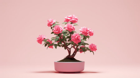 pink flower plant in small pot, 3d illustration inspired by chinese cultural themes. the artwork showcases cross processing, mori kei, and realistic sculptures. with a focus on simplicity and monochromatic color palettes, the meticulous design captures the essence of the subject. created using the sony alpha a7 iii camera. ai generatedの素材