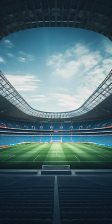 a photo of an empty stadium in russia, captured with a phase one xf iq4 camera and a 200 mega pixel lens. the image showcases a photo-realistic and ultra-detailed focus, with a minimalist and modern aesthetic. the high coherence and insane level of detail make this 32k uhd photo truly captivating. the depth of field and beautiful composition add to its overall appeal. ai generatedの素材