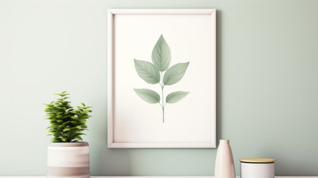 a green abstract plant wall art featuring soft gradients and leaf patterns. inspired by the style of carl holsoe, this artwork showcases a matte background with delicate coloring. the realistic usage of light and color creates a minimalistic and symmetrical composition. ai generatedの素材