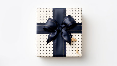 a package presentation featuring a mockup paper tutumblr with a bow and tie. the design is in the style of dark indigo and light gold, inspired by the works of doug hyde and vija celmins. this sophisticated ornamentation is complemented by a dotted pattern, creating a visually appealing and elegant look. the photo, associated with the press, captures the essence of this design, while theの素材