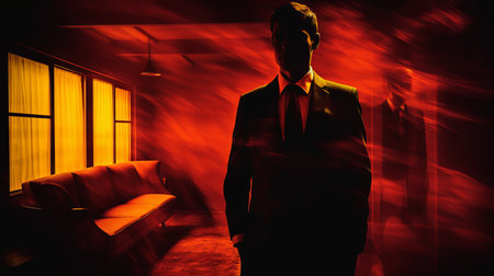 the roommate trailer: a new movie in 2019 featuring aggressive digital illustration with a dark orange and red color palette. this contemporary portrait photography showcases a film noir style, enhanced by high dynamic range and tenebrism effects. the wealthy portraiture adds an intriguing element to the overall aesthetic. ai generatedの素材