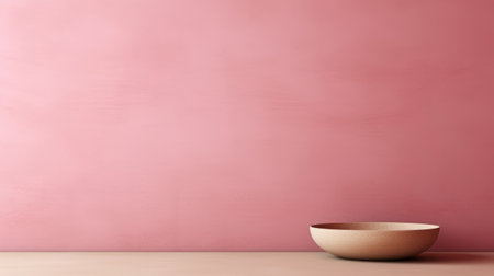 a bowl sits on an isolated pink wall, showcasing the rustic simplicity of wood in this physically based rendering. the rich tonal palette and layered, textured surfaces add depth to the minimalist conceptualism. this high-resolution image captures the essence of simplicity and elegance. ai generatedの素材